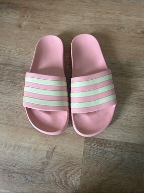 Adidas Adilette Pink Slide Sandals with White Stripes